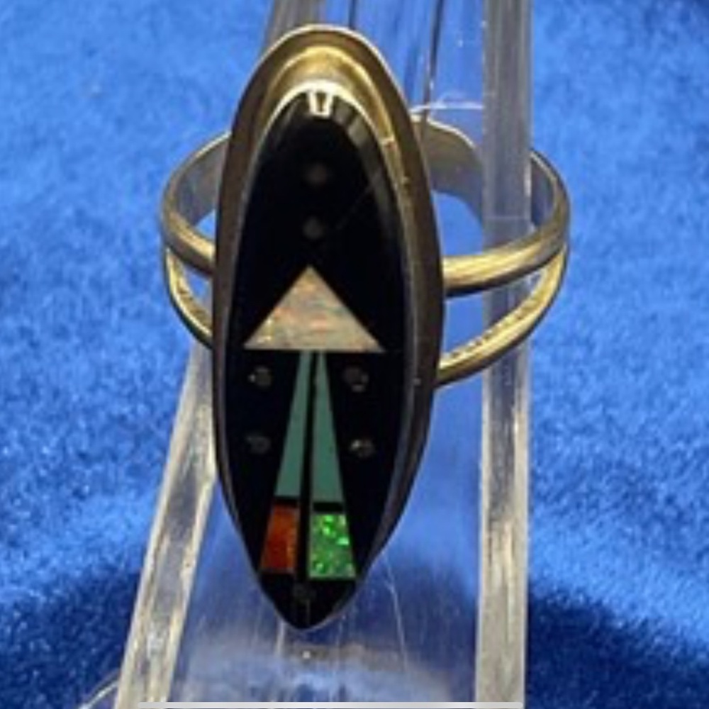 Grace Smith Navajo inlaid Mosaic Silver Ring
